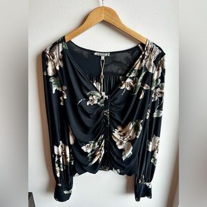 NWT - Floral Fitted Black Mesh Top - SZ Large